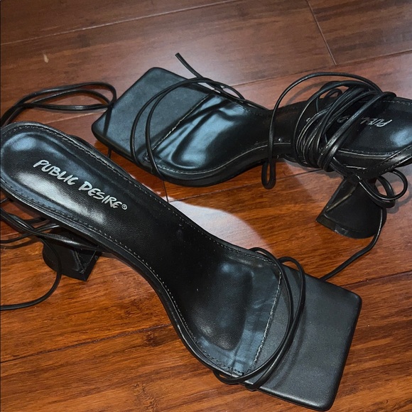 Public Desire Black Lace-Up Heels - Picture 1 of 3